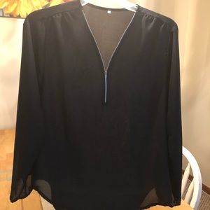 Sheer  zipper front black blouse 3x brand new